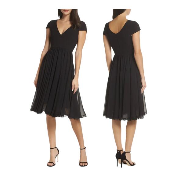 Dress the Population dress Corey Chiffon fit & flare cocktail black Medium M - Picture 1 of 7